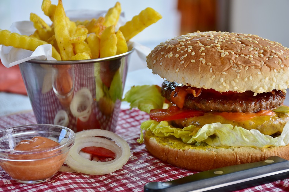 Hamburger and fries